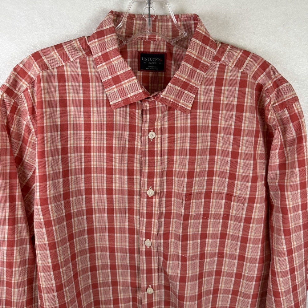 UNTUCKit Mens Monterosso Button Up Shirt Red Plaid 100% Cotton Preppy Sz L